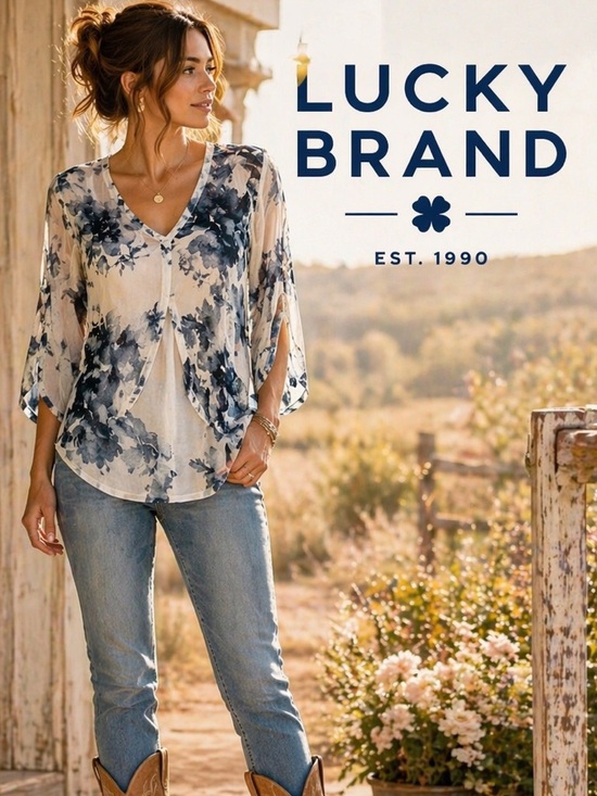 Lucky Brand Tops - ⭐️ Lucky Brand Sheer Blue Floral Apron Front Blouse  Boho Lightweight Size XS